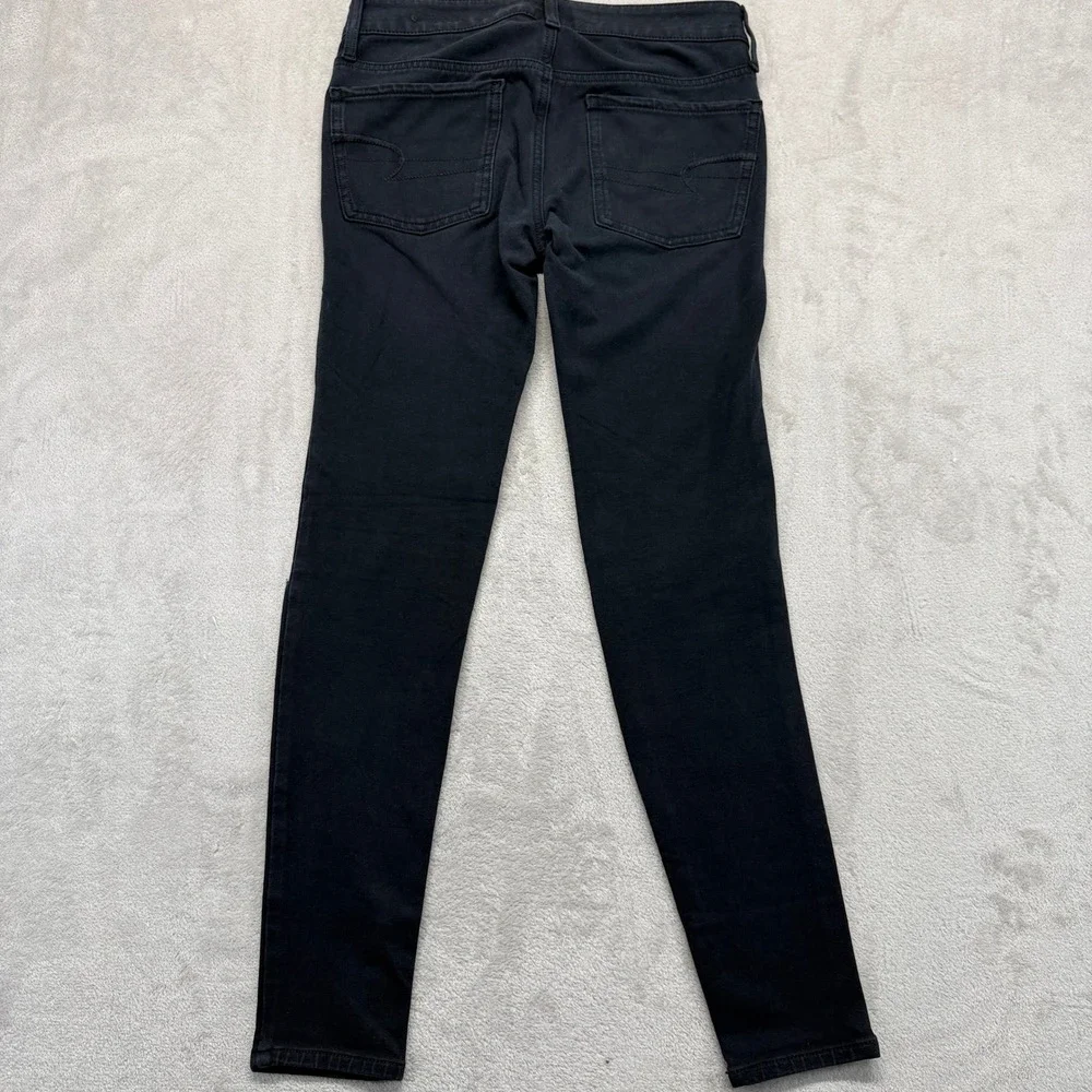 American Eagle Jeans Women's 2 Jegging Black Super Stretch Distressed Knee Slits - Picture 5 of 10